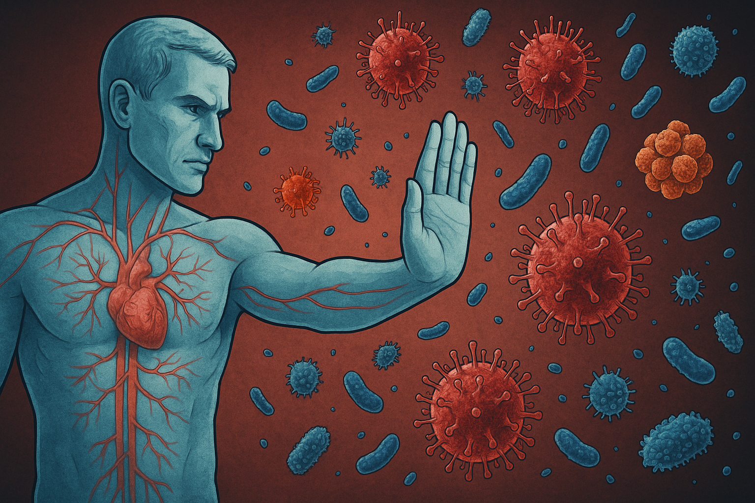 A digital illustration showing the human immune system fighting off viruses, symbolizing how our money also needs protection from inflation.