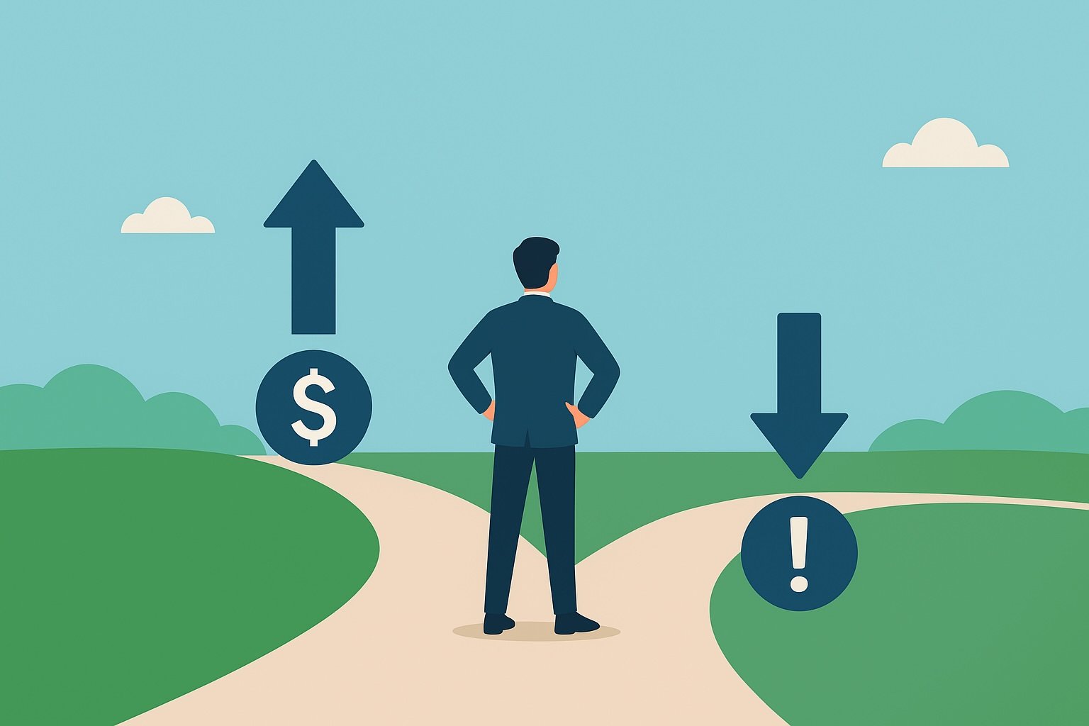 Two diverging paths showing success with discipline and failure with herd mentality in equity investing