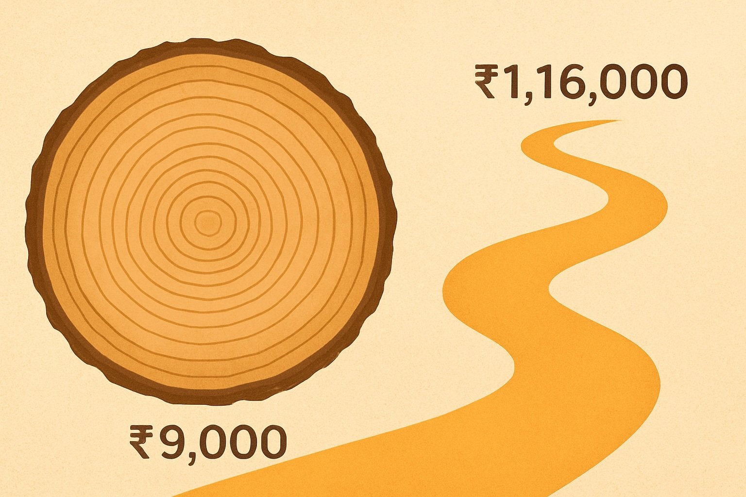 Illustration of tree rings symbolizing compounding wealth and financial growth milestones over time